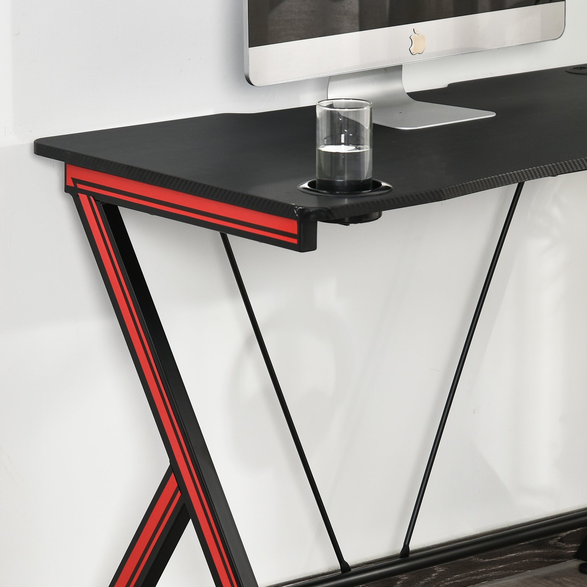 HOMCOM 120cm Gaming Computer Desk, Home Office Gamer Table Workstation with Cup Holder and Headphone Hook