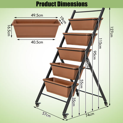 5-Layer Vertical Raised Garden Bed with Wheels and Detachable Boxes