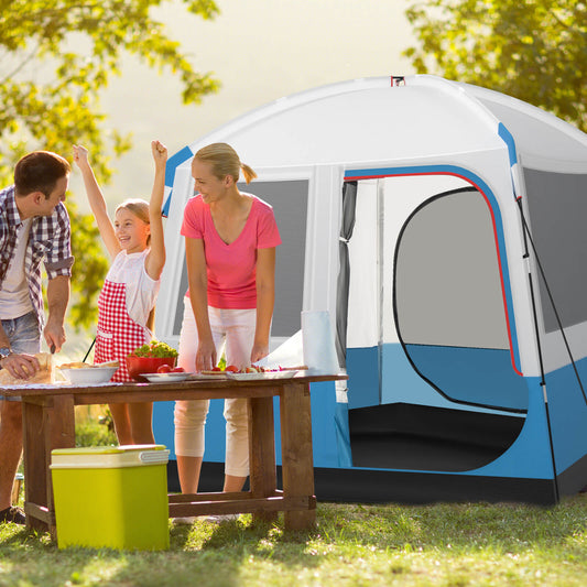 5-Person Camping Tent with Mesh Door Windows and Carrying Bag-Blue &amp; White