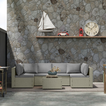 Outsunny Seven-Piece Modular Rattan Set - Light Brown