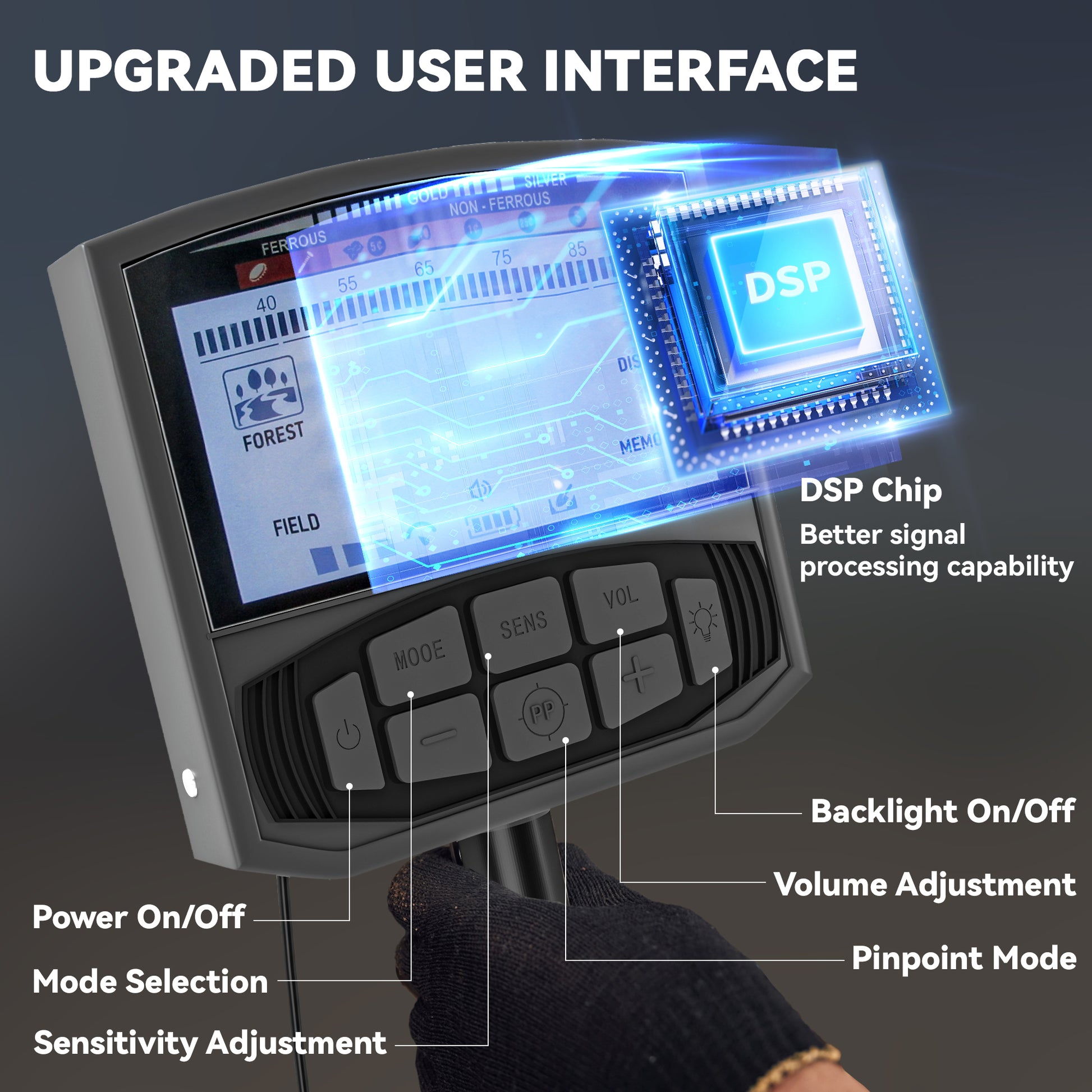 Outsunny Metal Detector for Adults and Beginners, Gold Detector with Higher Accuracy IP68 Waterproof Coil, 5 Professional Modes with Pinpoint & Memory Mode, Bigger Backlit LCD Display with DSP Chip