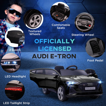 HOMCOM 12V Audi E-tron Licensed Ride On Car, Two Motors Battery Powered Toy with Remote Control, Lights, Music, Horn, Black