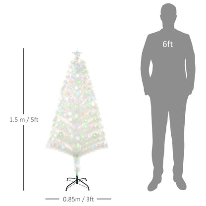 HOMCOM 5 Feet Prelit Artificial Christmas Tree with Fiber Optic LED Light, Holiday Home Xmas Decoration, White