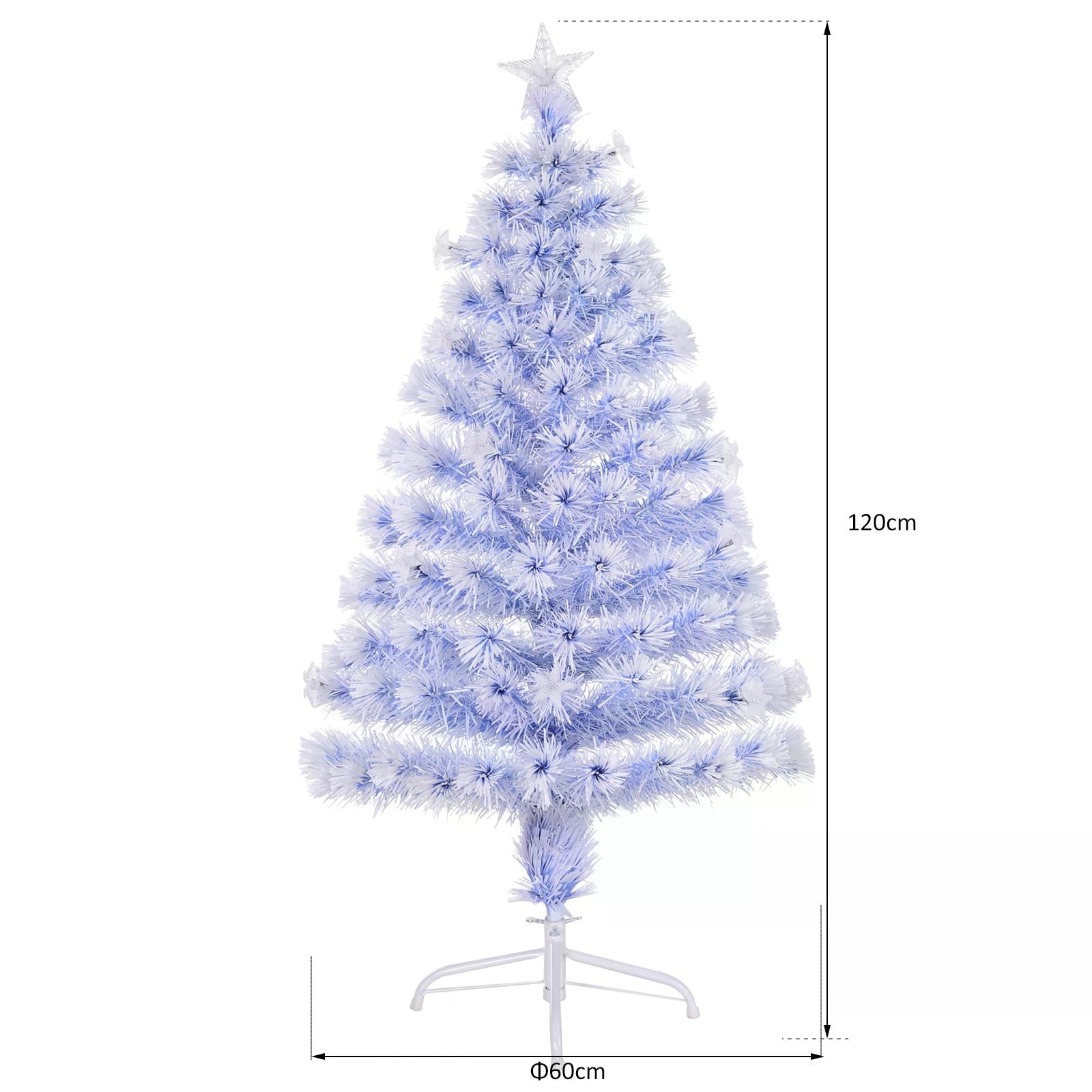 HOMCOM Artificial Fibre Optic Christmas Tree w/ 26 LED Lights Pre-Lit White Blue 4FT