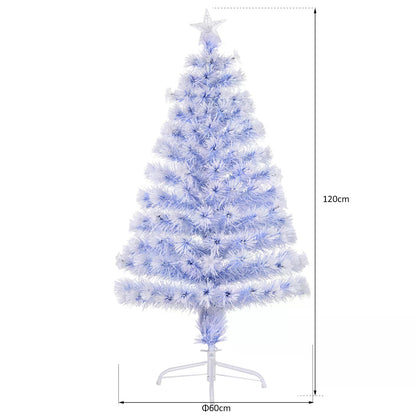HOMCOM Artificial Fibre Optic Christmas Tree w/ 26 LED Lights Pre-Lit White Blue 4FT