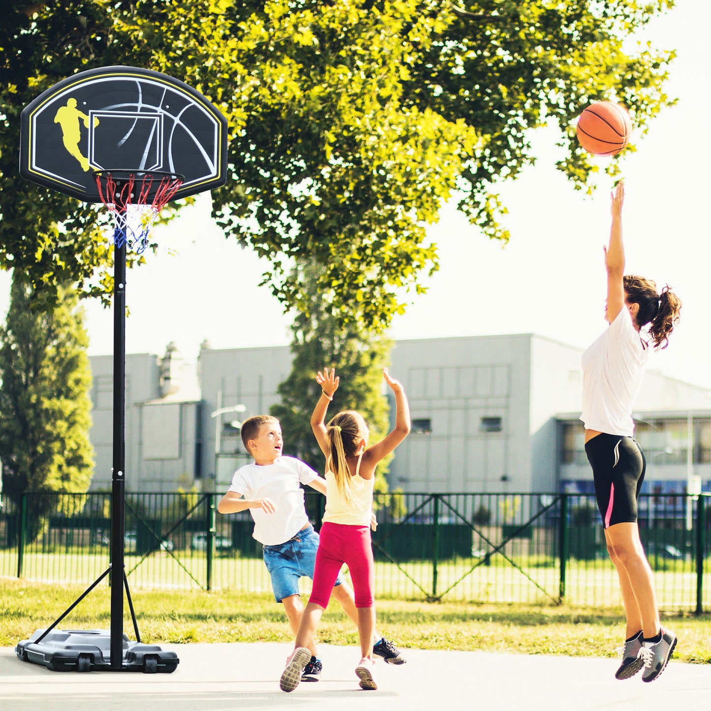 HOMCOM Fully Adjustable Free Standing Portable Basketball Stand Garage Net Hoop Backboard Outdoor Adult Senior Sports Fun Games w/ Wheels