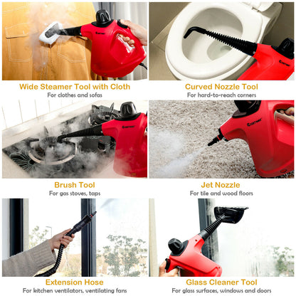 Multi-Purpose Portable Electric Steam Cleaner with 9 Accessories-Red