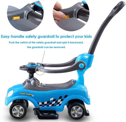 Kids 3 in 1 Ride on Car with Push Handle-Blue