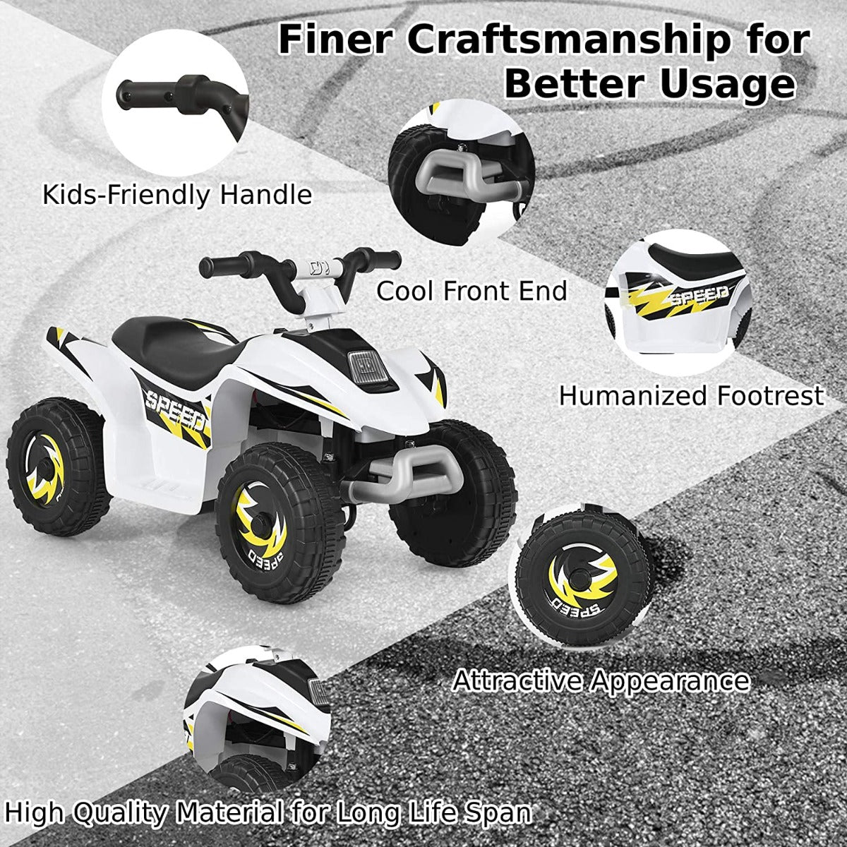 6V Battery Powered Ride on Quad Bike ATV Electric Mini Vehicle Car For Toddler-White