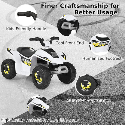 6V Battery Powered Ride on Quad Bike ATV Electric Mini Vehicle Car For Toddler-White