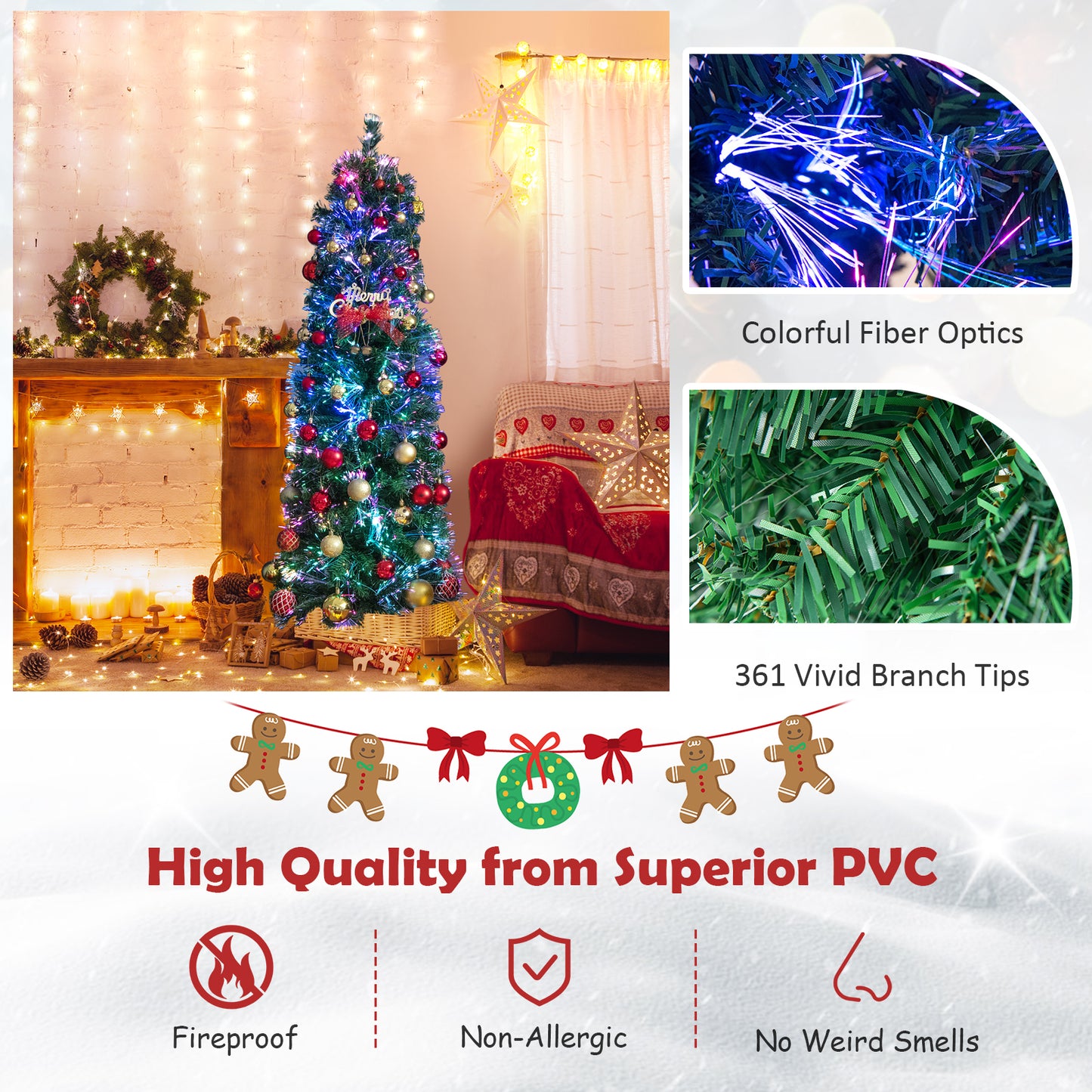 5/6 Feet Fiber Optic Artificial Christmas Tree with Branch Tips-5 ft