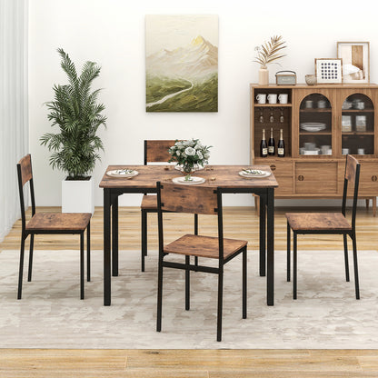 5 Piece Dining Table Set for 4 with Backrest and Metal Frame-Brown