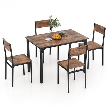 5 Piece Dining Table Set for 4 with Backrest and Metal Frame-Brown