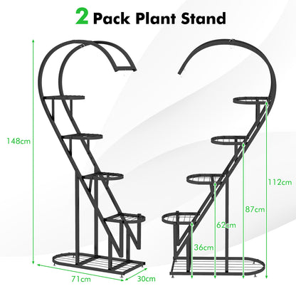 5-Tier Metal Heart-shaped Plant Stand with Hanging Hooks-Black