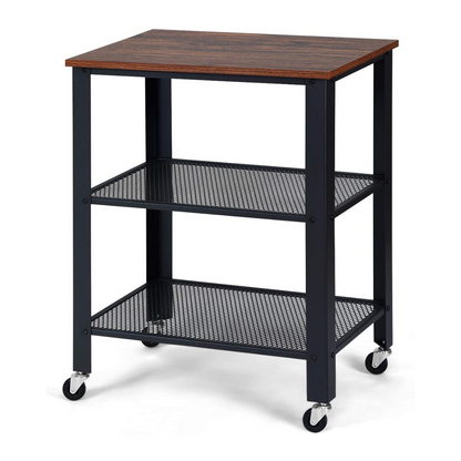 3-Tier Kitchen Rolling Utility Cart Serving Cart with Wheels-Black