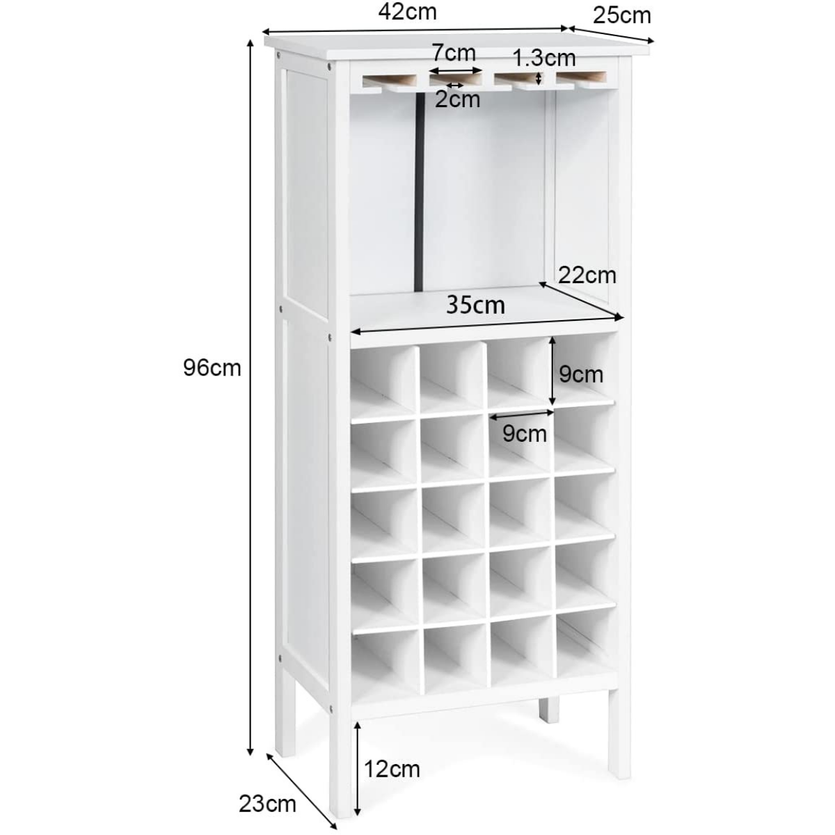 Wine Rack 20 Bottles Wood Holder Display-White