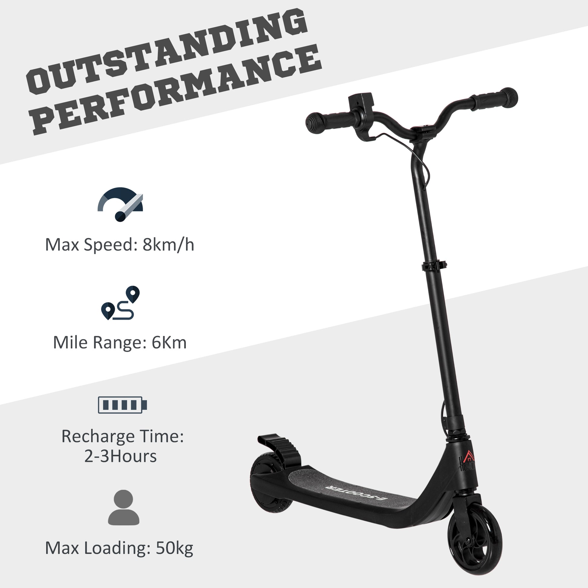 HOMCOM Electric Scooter, 120W Motor E-Scooter w/ Battery Display, Adjustable Height, Rear Brake for Ages 6+ Years - Black