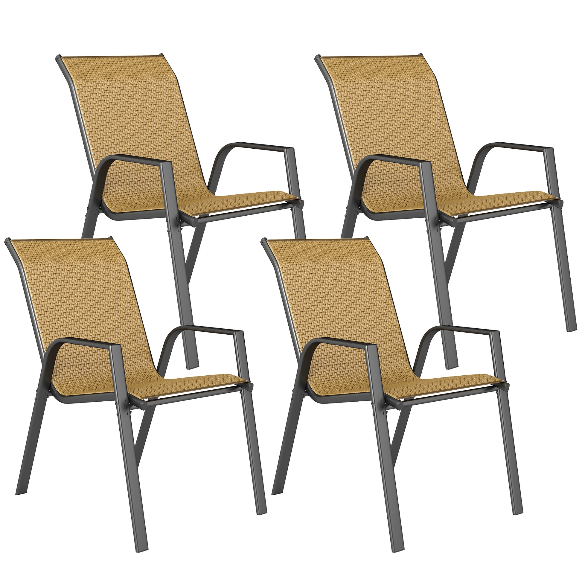 Outsunny Four-Piece Stacking Rattan Garden Seat Set - Khaki