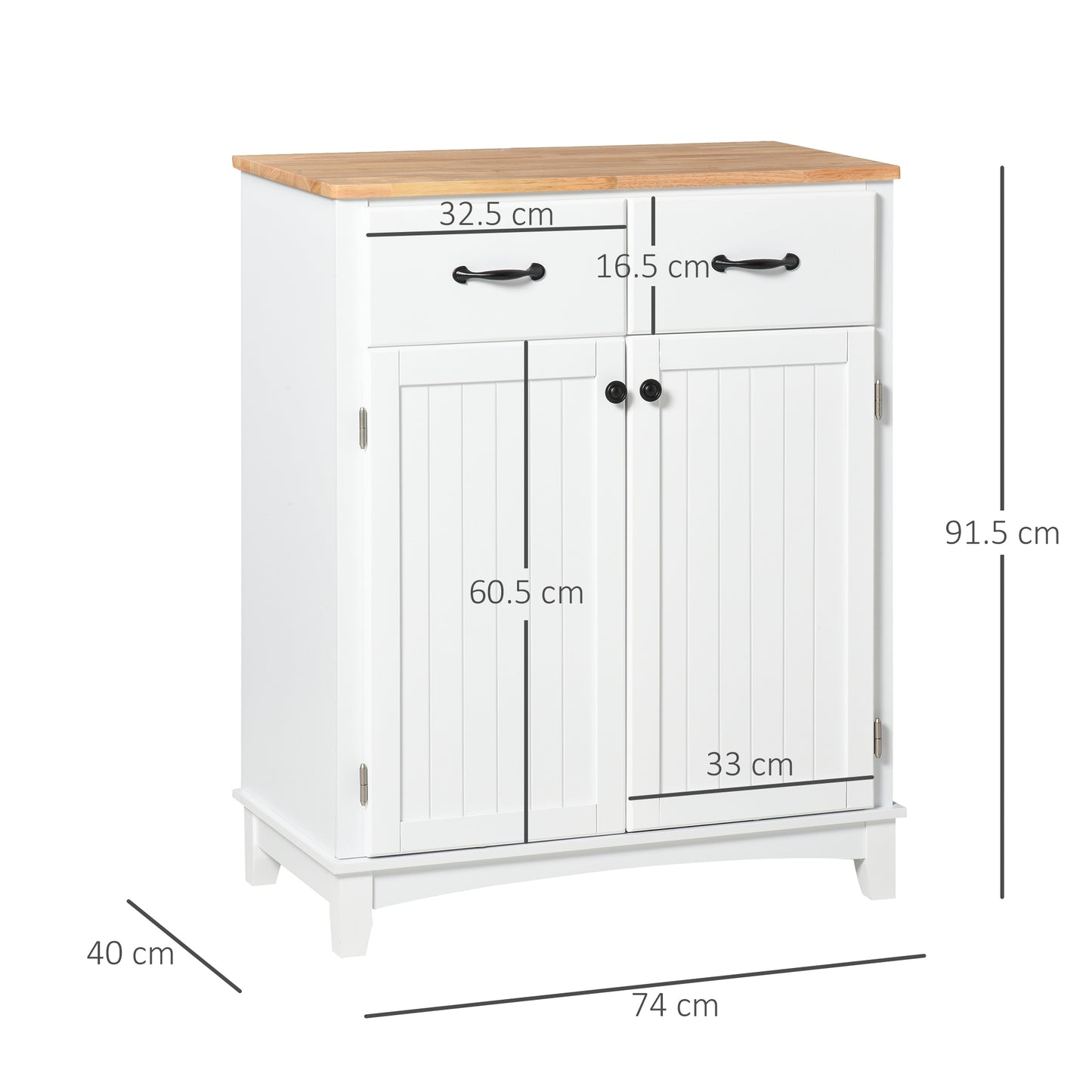 HOMCOM Modern Organising Kitchen Cupboard, Wooden Storage Cabinet, Tableware Organizer with 2 Drawers for Living & Dining Pantry Room, White