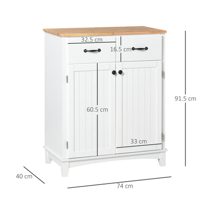 HOMCOM Modern Organising Kitchen Cupboard, Wooden Storage Cabinet, Tableware Organizer with 2 Drawers for Living & Dining Pantry Room, White
