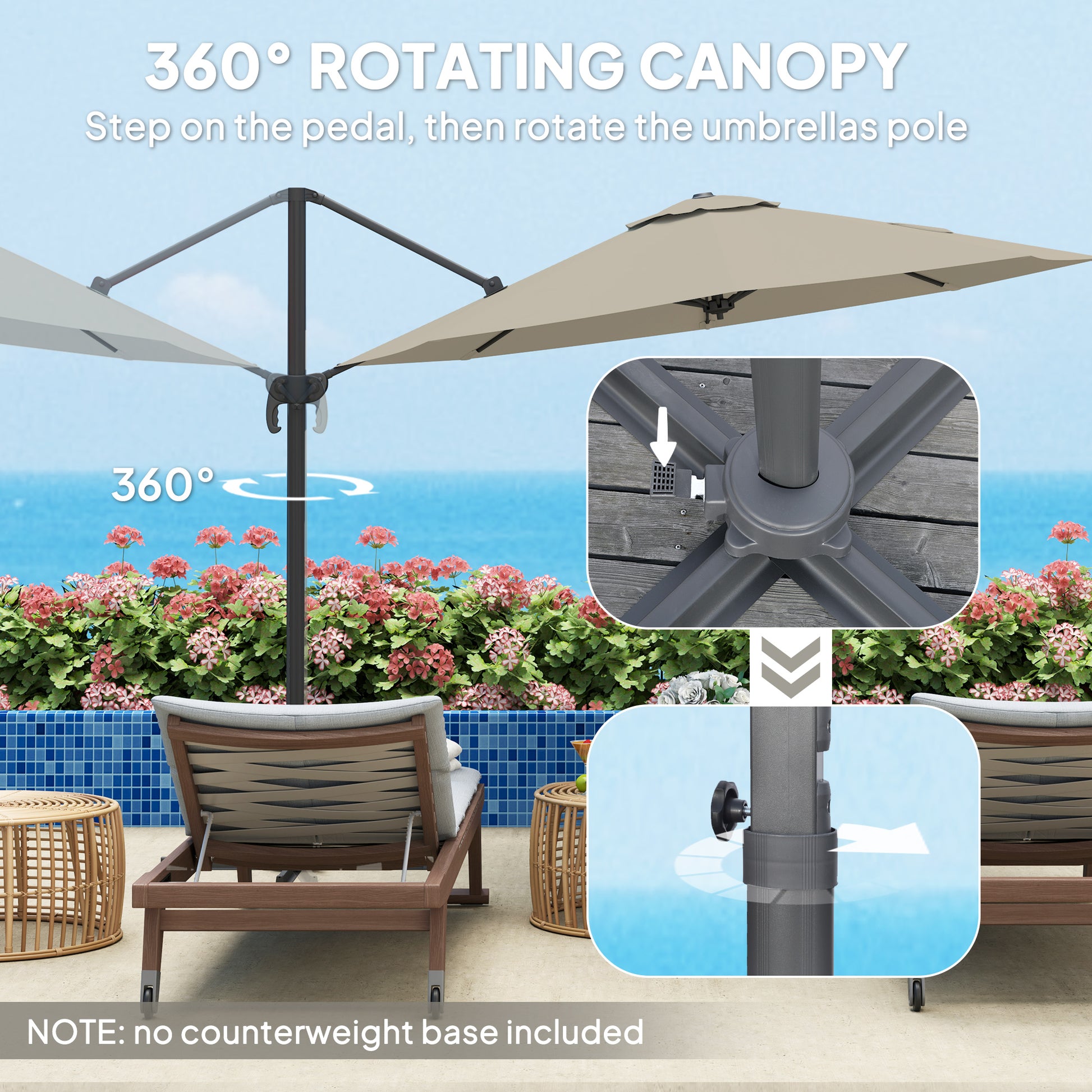 Outsunny 3 x 3(m) Cantilever Parasol with Cross Base, Garden Umbrella with 360° Rotation, Crank Handle and Tilt for Outdoor, Light Grey