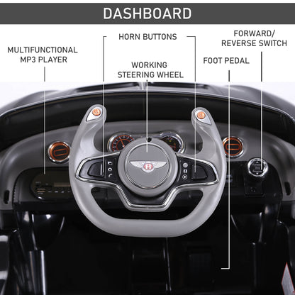 HOMCOM Kids Electric Car 6V Battery PP Licensed Bentley Ride On Toys Black