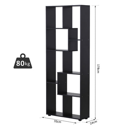 HOMCOM 8-Tier Freestanding Bookcase w/ Melamine Surface Anti-Tipping Foot Pads Home Display Storage Grid Stand Modern Style - Black
