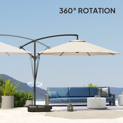 Outsunny 3(m) Garden Cantilever Parasol with Fillable Base up to 90kg, Wind Protection Strap, Cover, Round Banana Hanging Umbrella with Crank Handle and Tilt, UPF50+ Patio Umbrella, Cream