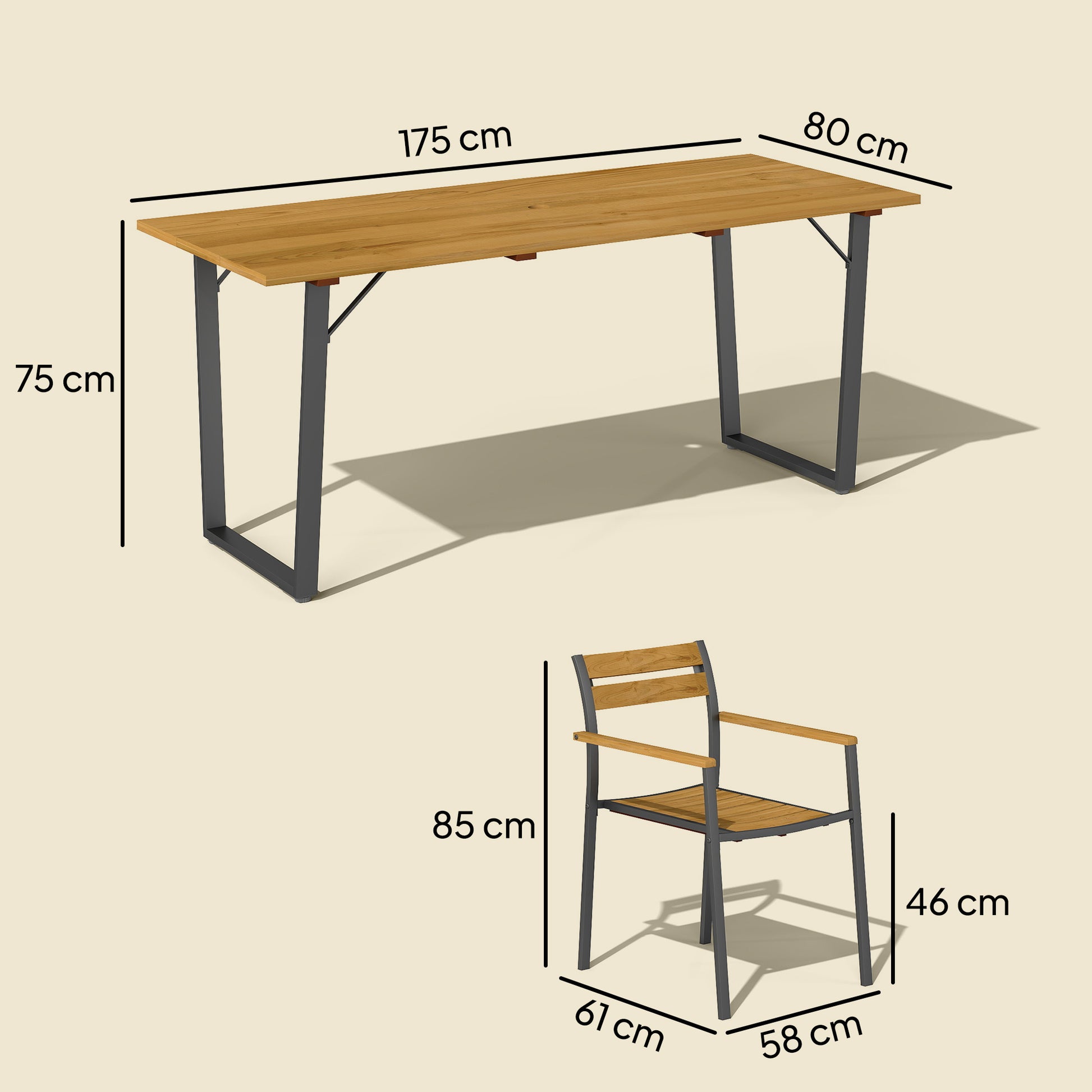 Outsunny Seven-Piece Wood Panel Patio Dining Set - Brown/Black