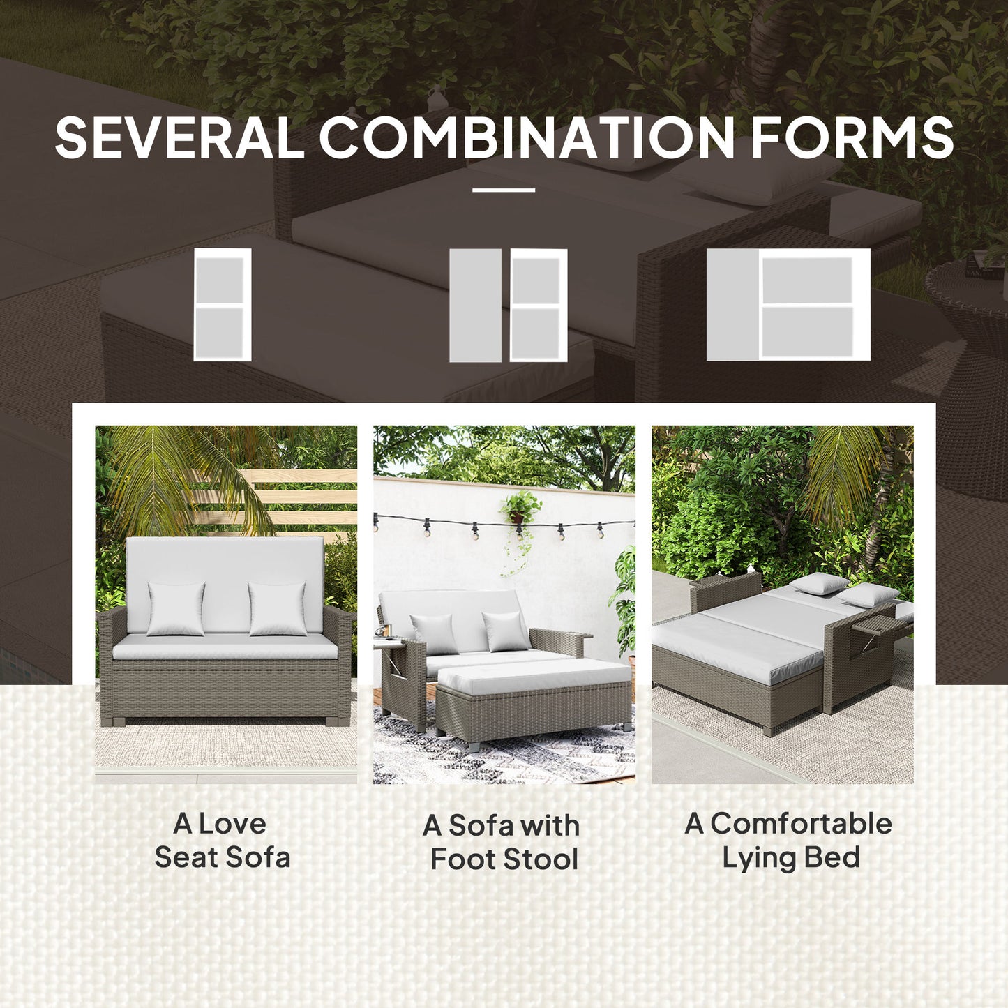 Outsunny Rattan Day Bed, with Footstool - Light Grey