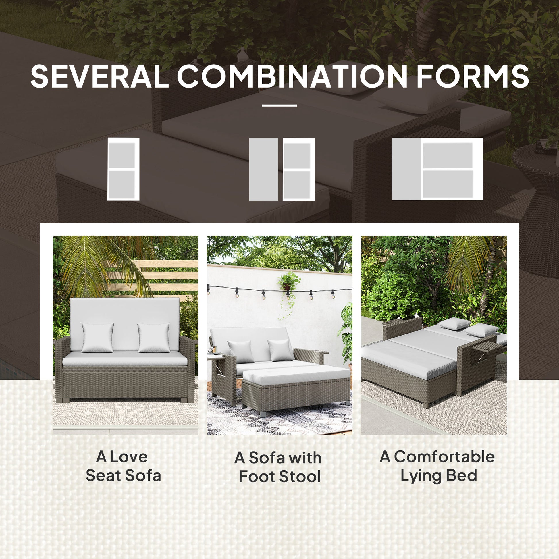 Outsunny Rattan Day Bed, with Footstool - Light Grey