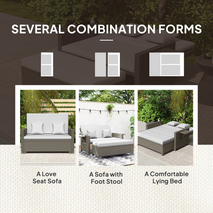 Outsunny Rattan Day Bed, with Footstool - Light Grey