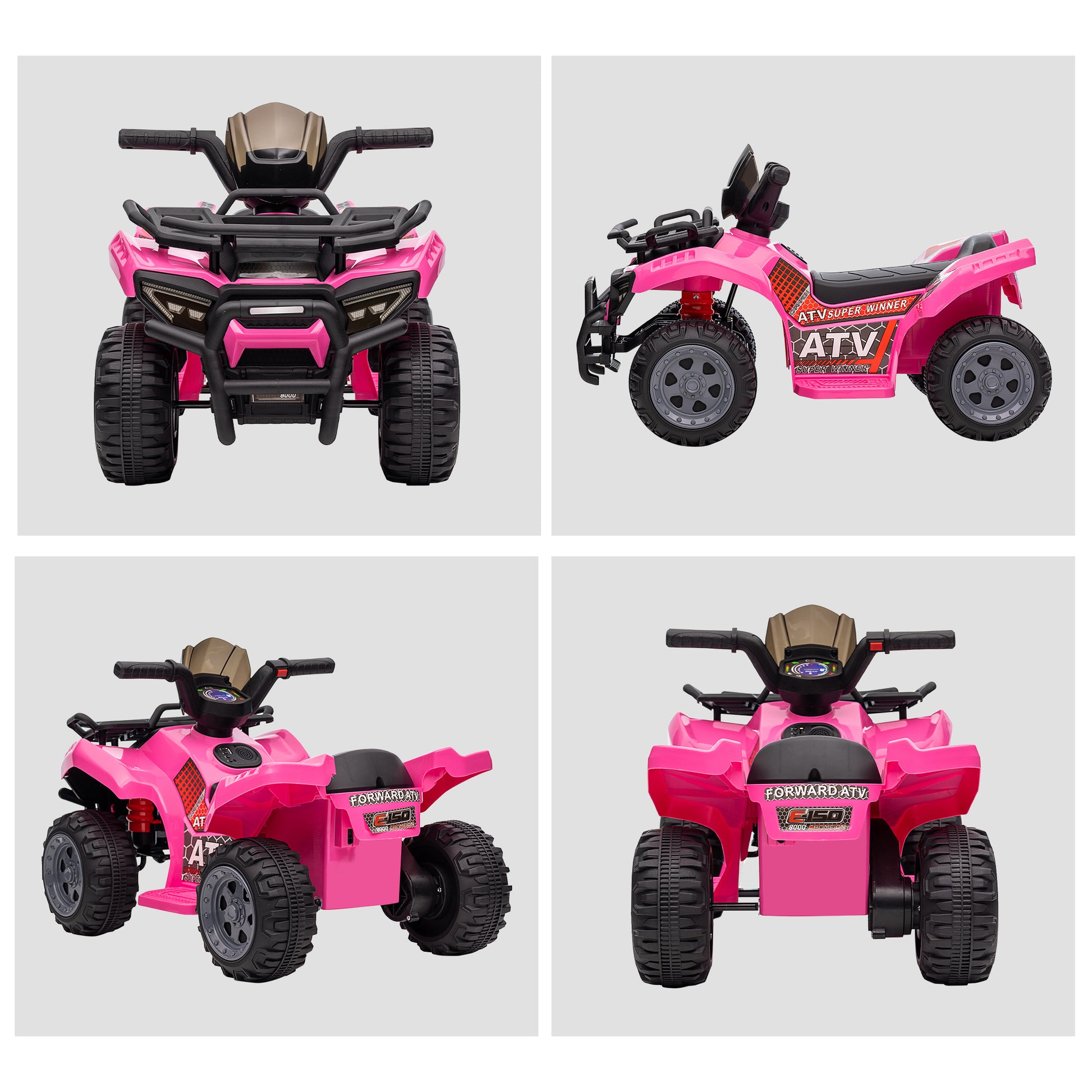 HOMCOM Kids Ride-on Four Wheeler ATV Car with Real Working Headlights, 6V Battery Powered Motorcycle for 18-36 Months, Pink