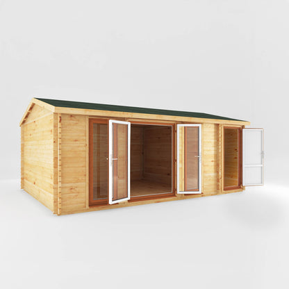 6.1M X 4M Home Office Studio With Side Shed - 44Mm (Upvc Windows & Door) - Oak