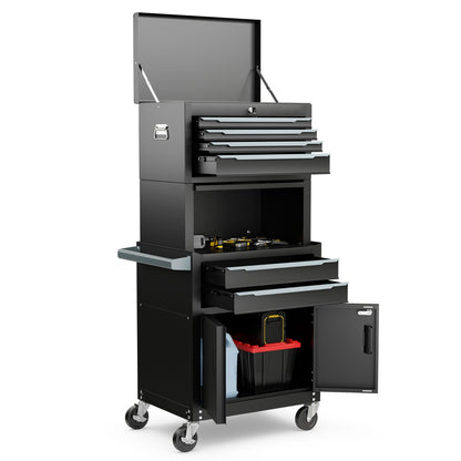 6-Drawer Rolling Tool Chest with Universal Wheels and Hooks-Black-M