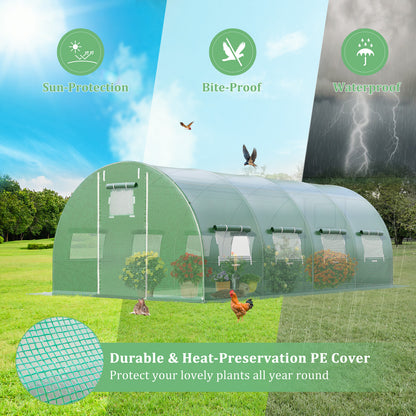 600 x 300 x 200 cm Walk-in Greenhouse with 2 Zippered Doors-Green