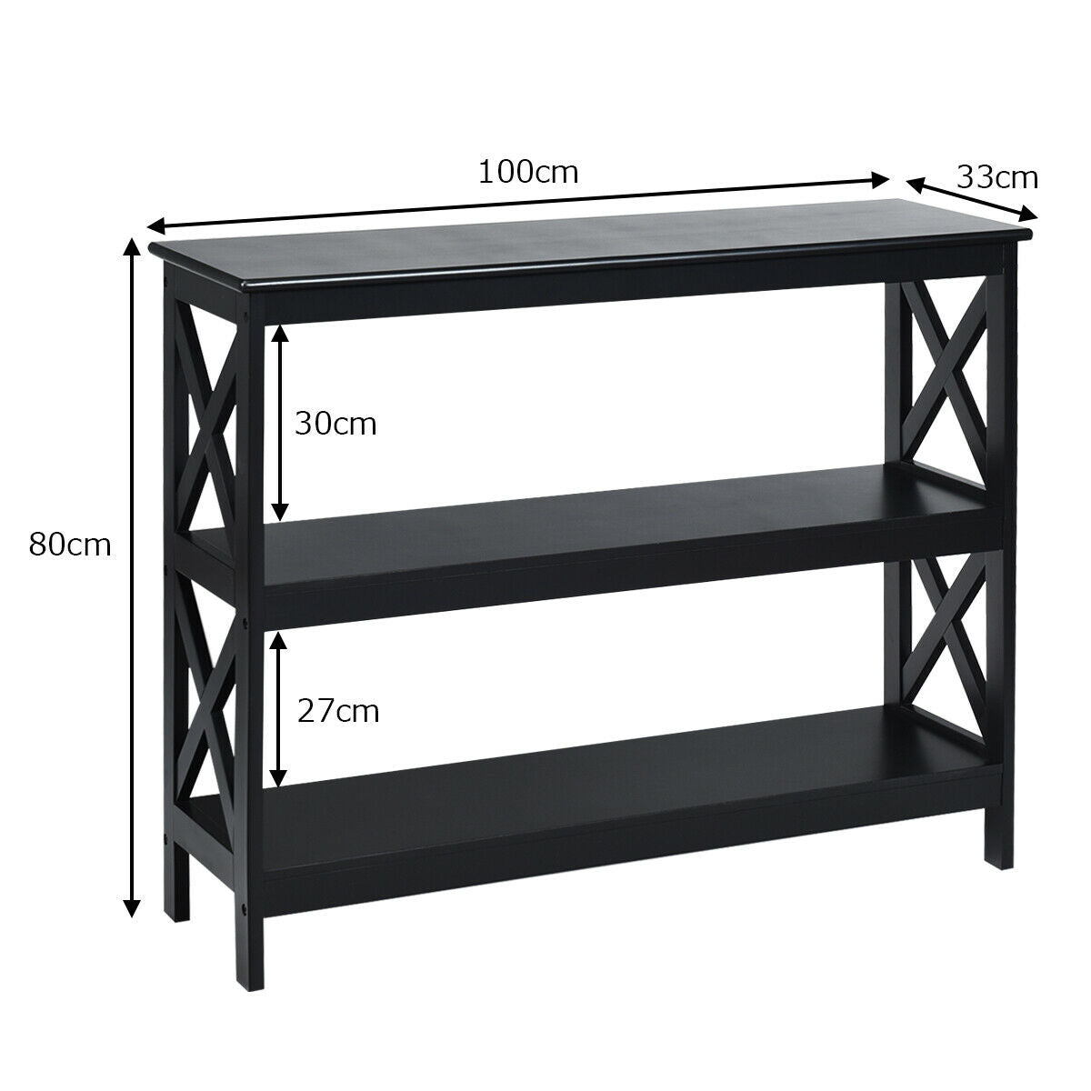 Industrial 3-Tier Console Table with Storage Shelf-Black