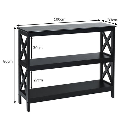 Industrial 3-Tier Console Table with Storage Shelf-Black
