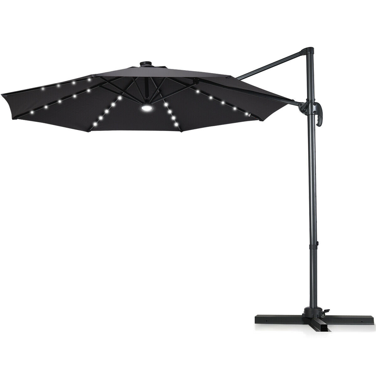 3M Outdoor Parasol Patio Cantilever Umbrella with Solar Lights-Grey