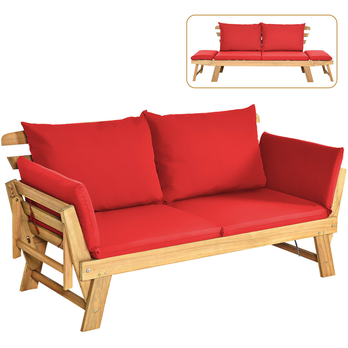 3 in 1 Convertible Cushioned Loveseat Lounger Couch with Pillows-Red