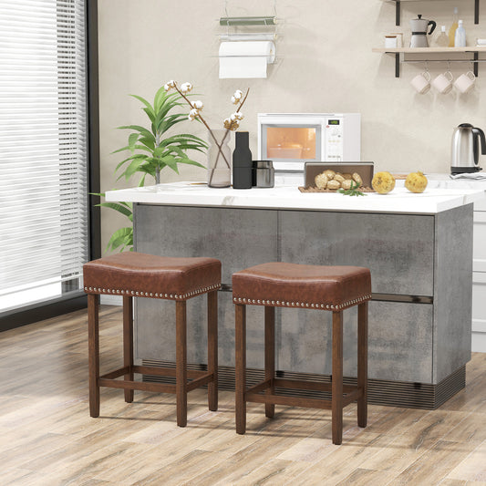60cm Bar Stool Set of 2 Counter Height Saddle Stools-Brown