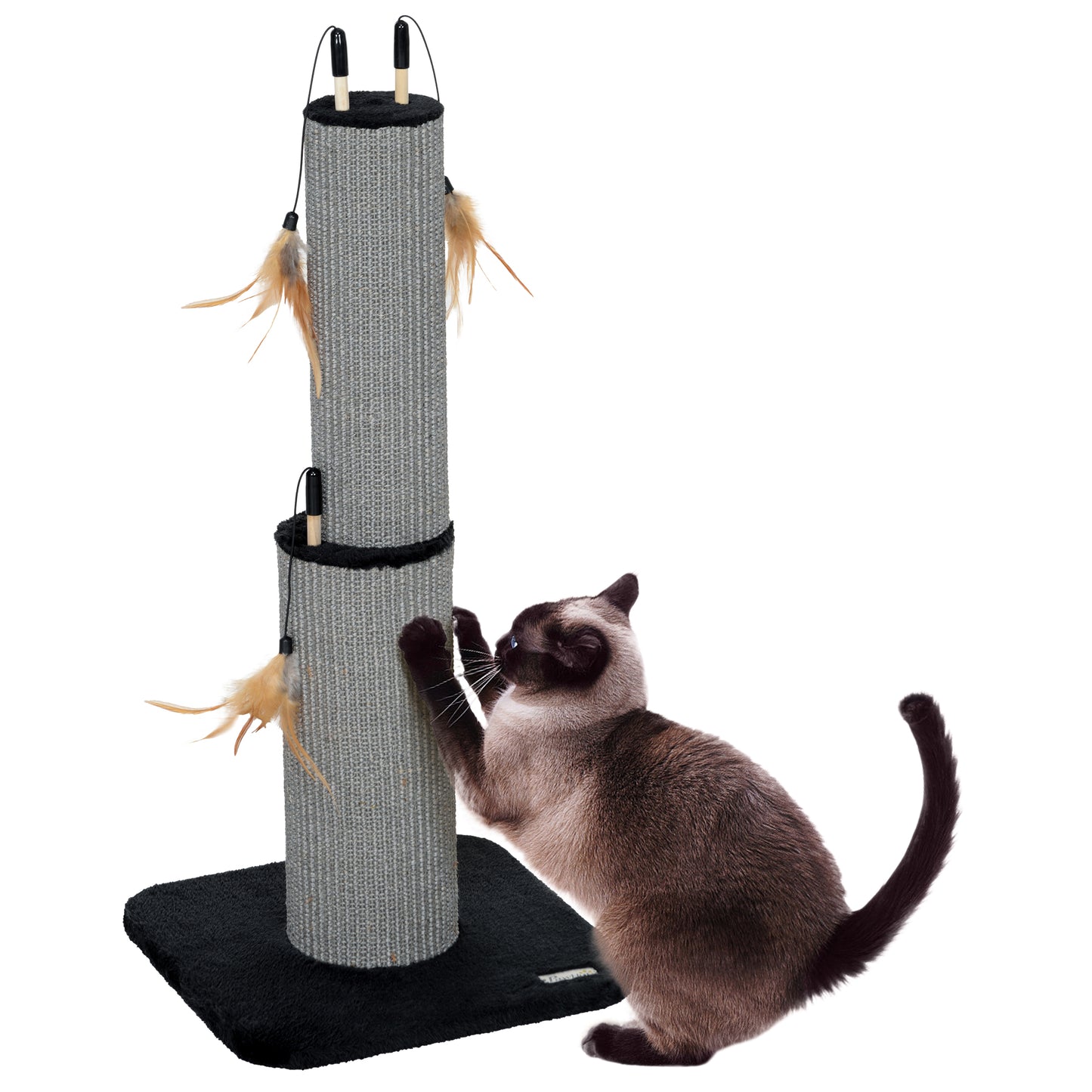 PawHut 78cm 2-in-1 Cat Scratching Post with 3 Toy Feathers, Black