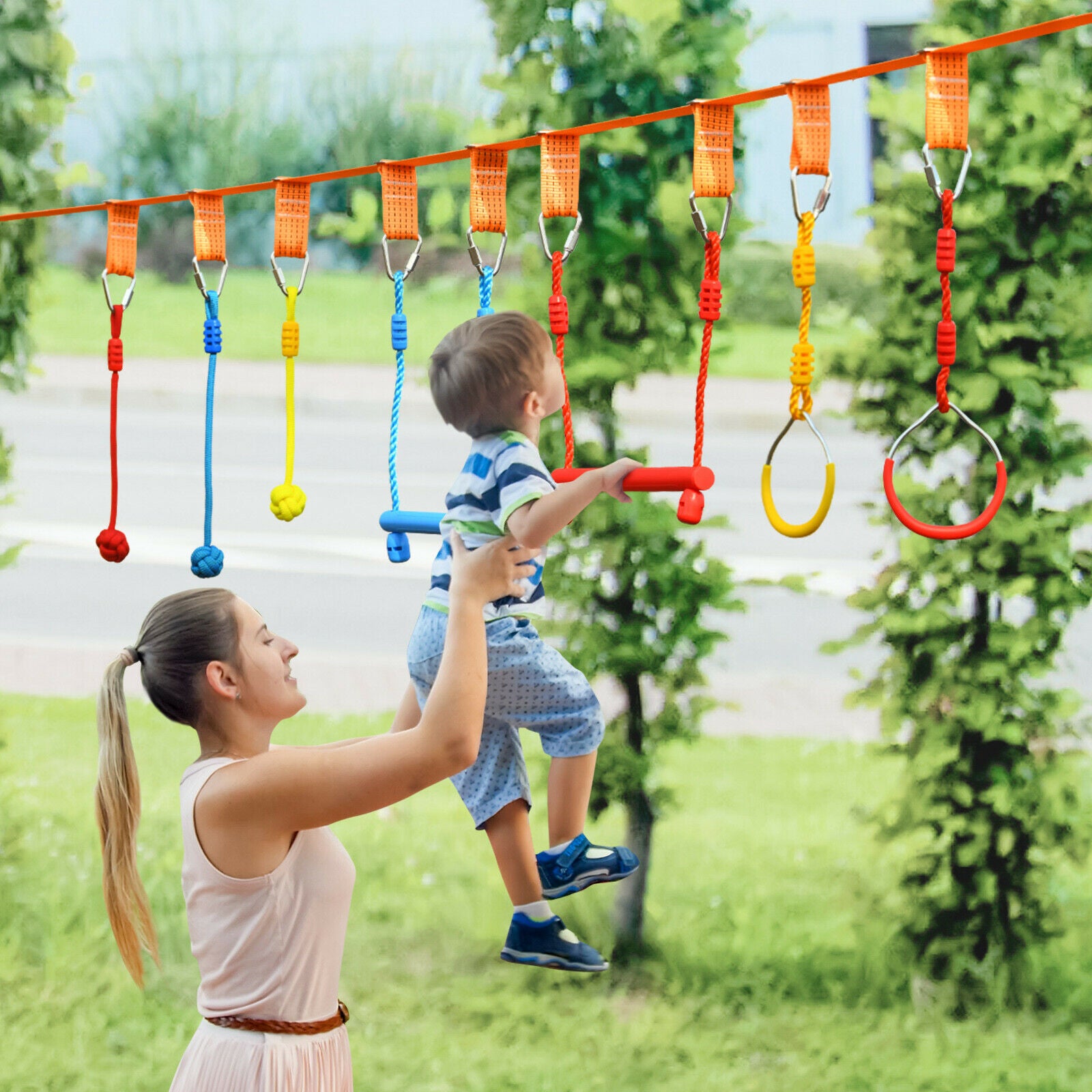 Kids Ninja Obstacle Course Line 15m Kit Hanging