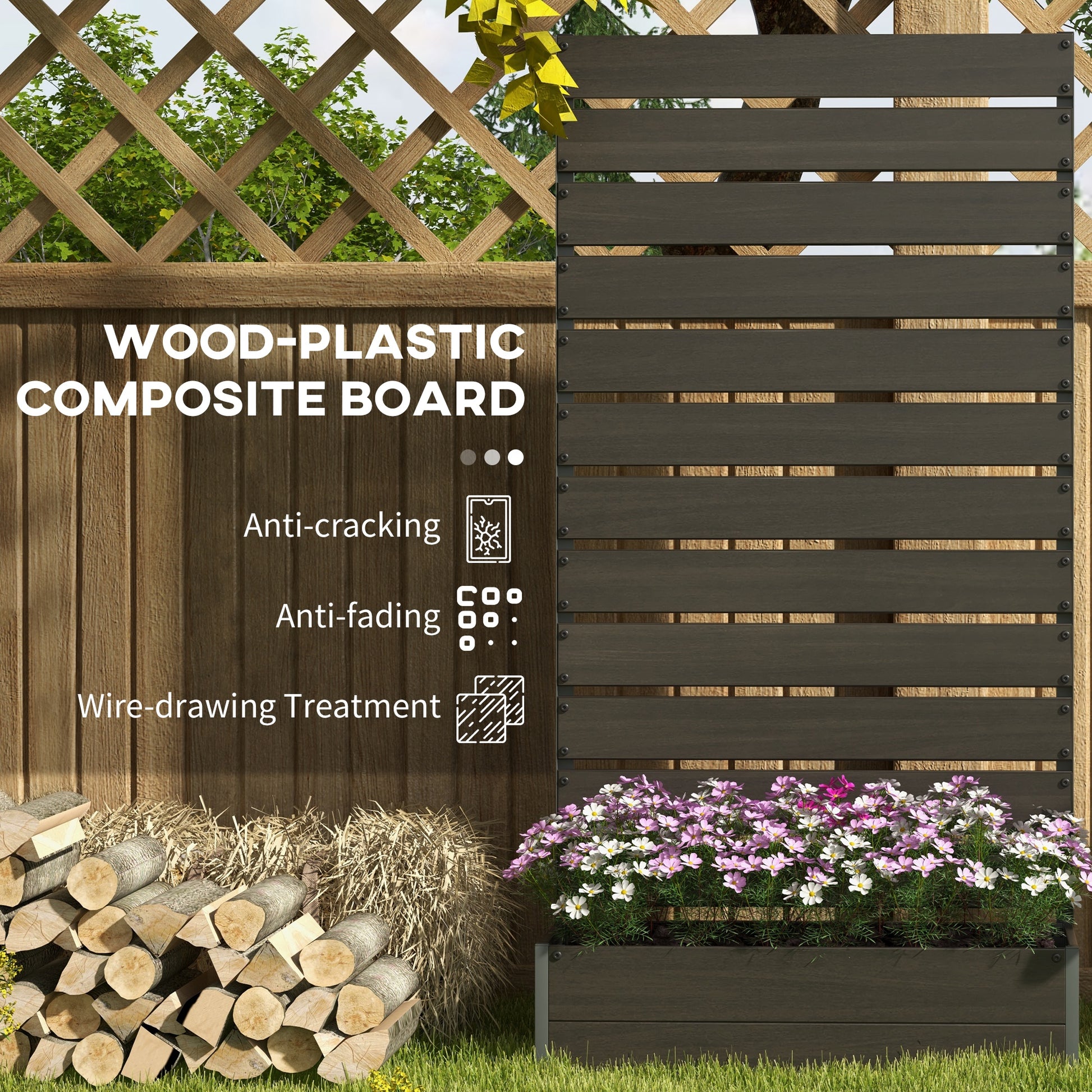 Outsunny Raised Bed for Garden, Planter with Trellis for Climbing Plants, Vines, Planter Box with Drainage Gap, Black