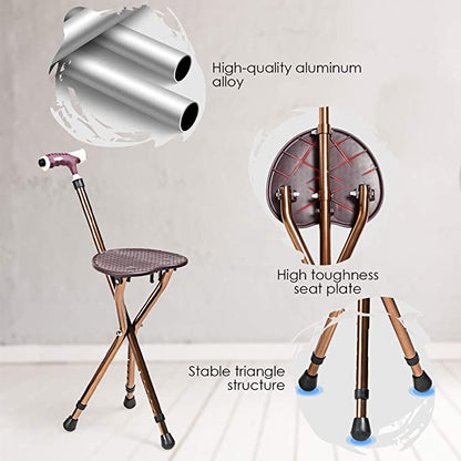 Height Adjustable Folding Massage Cane Seat Walking Stick with LED Light-Red