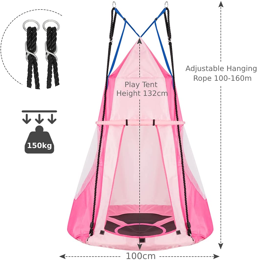 2-in-1 Kids Nest Swing with Detachable Play Tent-Pink