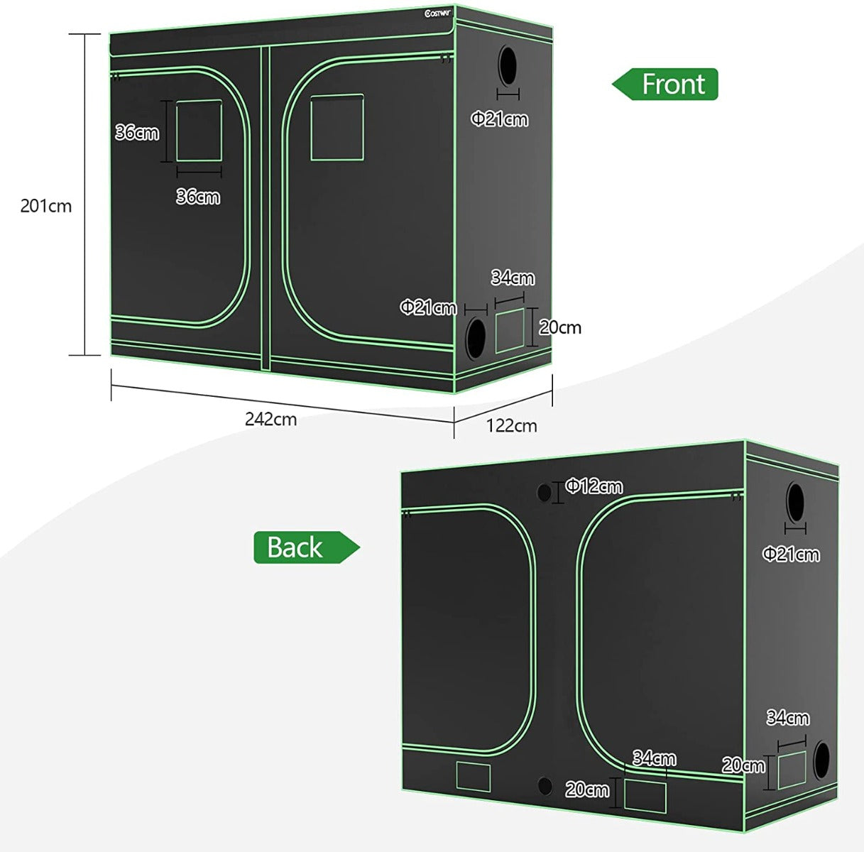 Hydroponic Plant Tents with Vents and Removable Floor Tray-Size 4