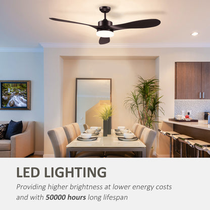 HOMCOM Reversible Indoor Ceiling Fan with Light, Modern Mount LED Lighting Fan with Remote Controller, for Bedroom, Living Room, Brown