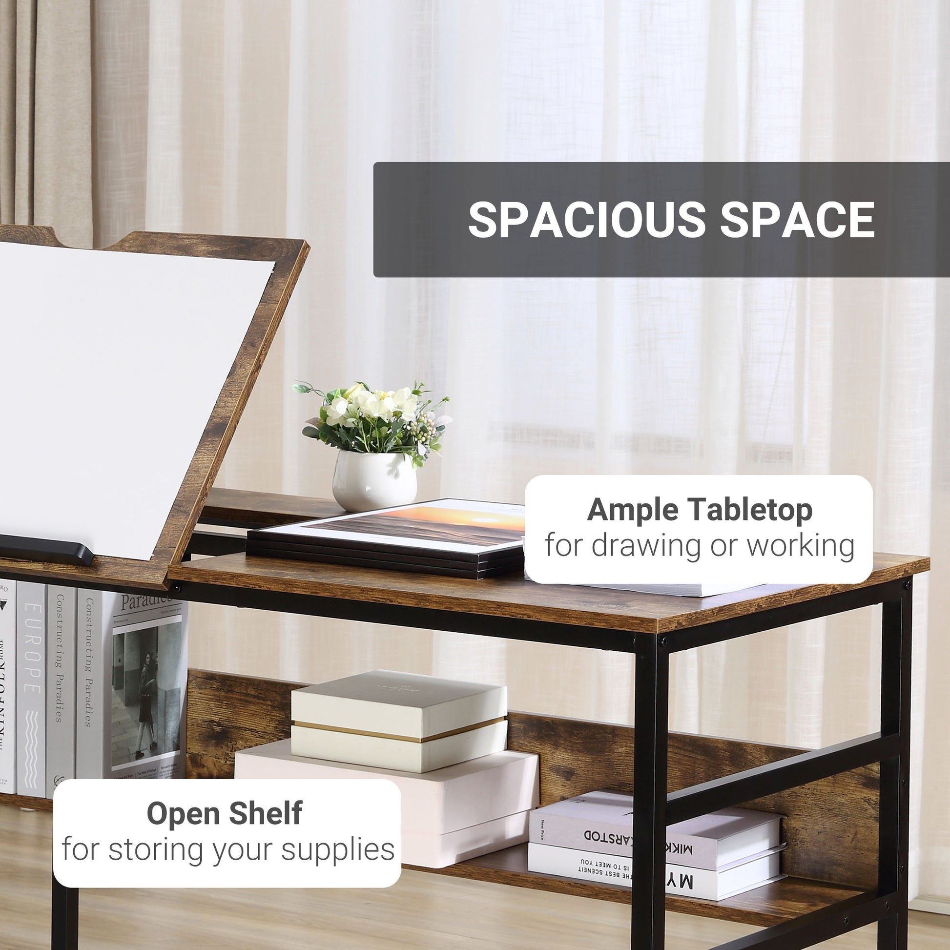 HOMCOM Adjustable Drafting Table Art Desk Drawing Table, Craft Desk Workstation for Painting, Multifunctional Writing Desk w/ 15-Level Tabletop