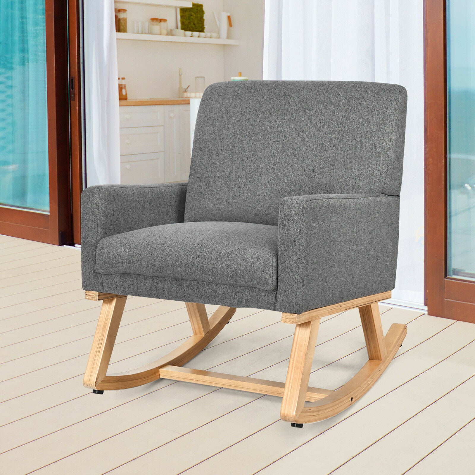 Fabric Upholstered Recliner Rocking Chair Armchair Lounge Sofa Seat Relax Rocker-Grey